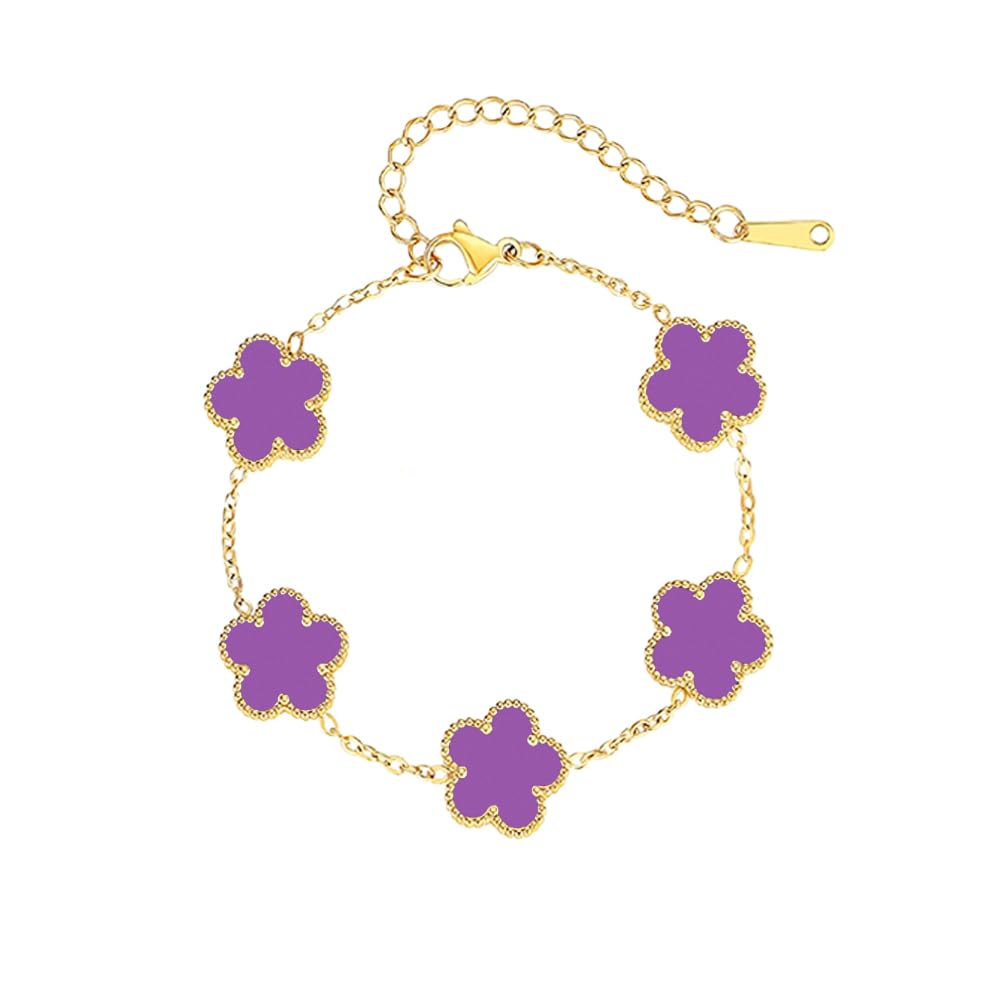 FLY FEI 18K Gold Plated Four Leaf Clover Bracelet for Women Adjustable Lucky Bra