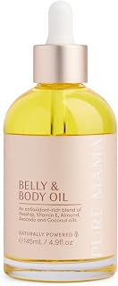 PURE MAMA Belly Oil - Stretch Mark Oil for Pregnancy &amp; Postpartum, 4.9 oz | Clinically Tested, Lightweight Pregnancy Belly Oil with Vitamin E for Hydration &amp; Elasticity