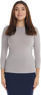 Esteez 3/4 Sleeve Fancy Slinky Crew Neck T-Shirt for Women Base Layering Top Snug Fit