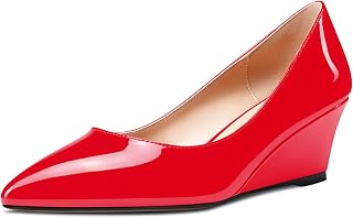 Aachcol Women's Wedge Mid Heel Pointed Heel Toe Pumps Slip-on Shoes Wedding Party 5CM