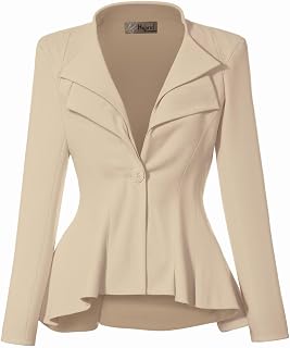 Hybrid & Company Women's Classic Casual Blazer for Work Office Elegant Double Lapel Single Button Peplum Comfortable Blazer (Pack of 1)