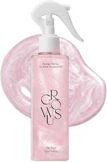 GROWUS Damage Therapy No-Wash Treatment - Leave-in Conditioner Spray &amp; Heat Protectant for Dry Damaged Hair - Anti-Frizz Detangler with Pearl Protein, Softness &amp; Radiant Shine, 8.45 fl.oz (Due Rose)
