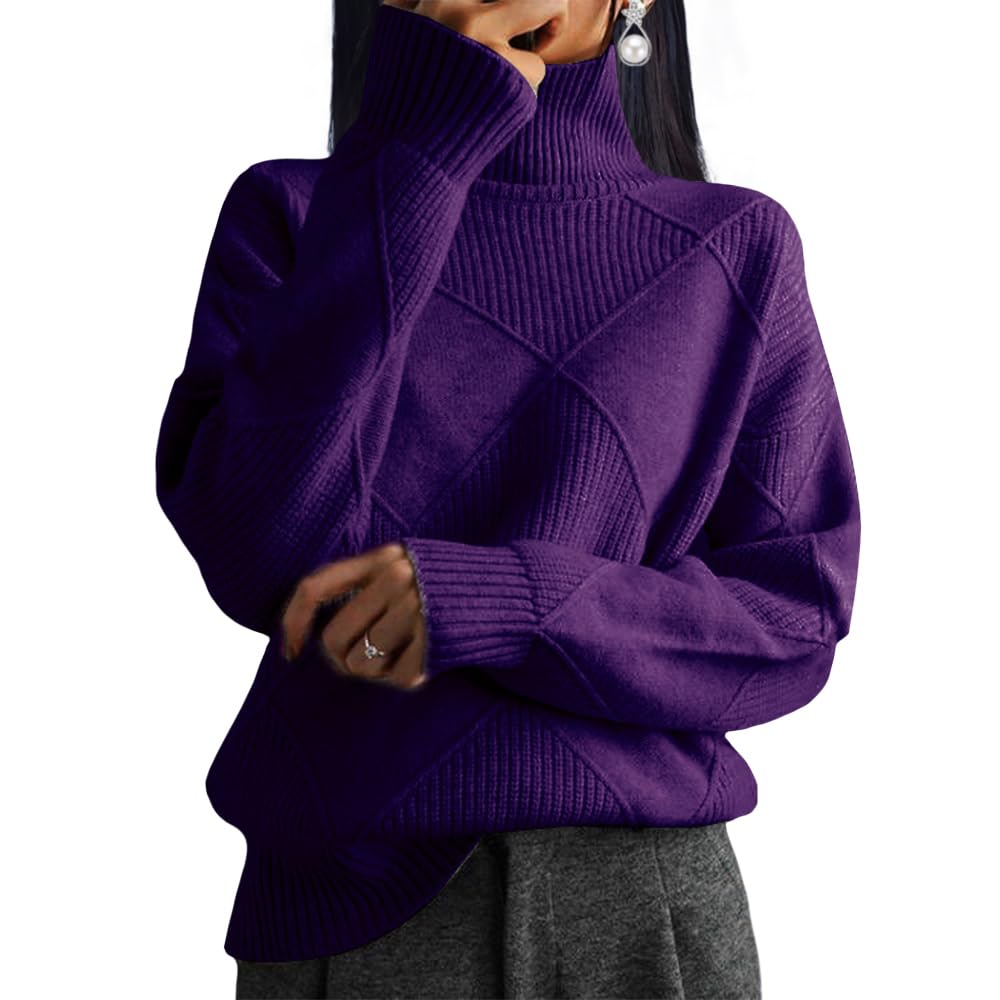 Turtleneck Sweater for Women 2024 Fall Trendy Oversized Sweater Tops Long Sleeve