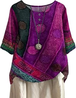 ORANDESIGNE Linen Shirt Short Sleeve Women Casual Vintage Tops Blouse T-Shirts Short Sleeve Crew Neck Tunic Tops Shirt Loose Plus Size T Shirt