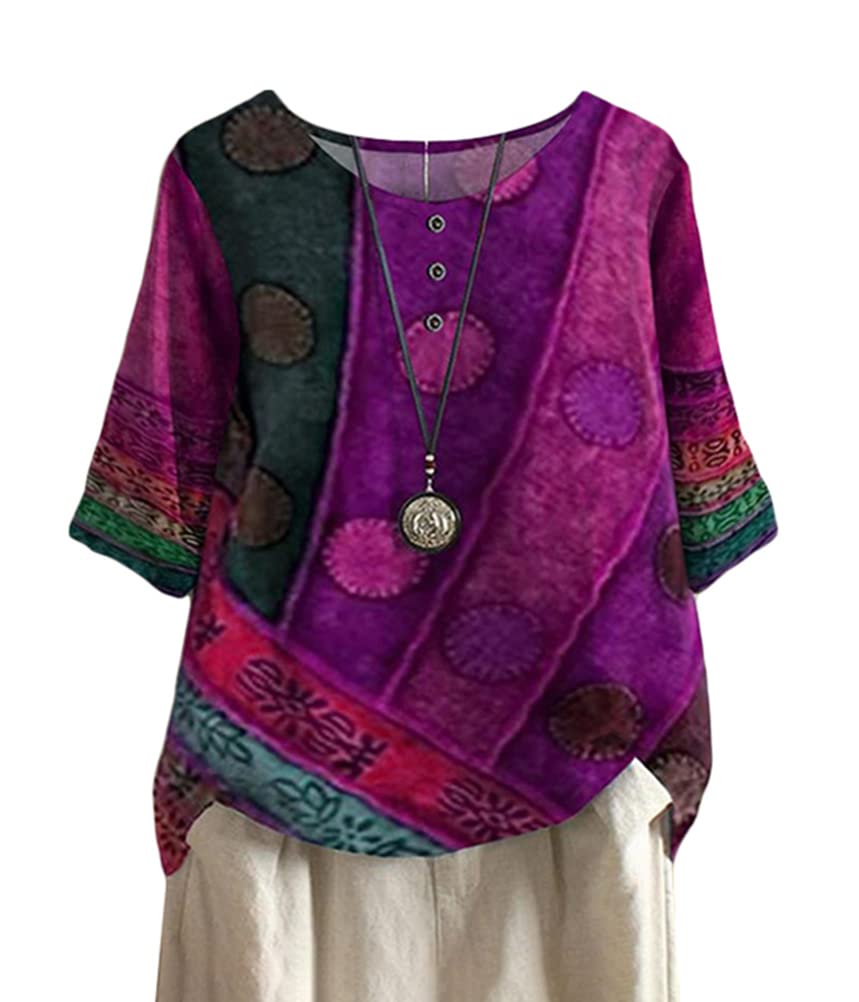 ORANDESIGNE Linen Shirt Short Sleeve Women Casual Vintage Tops Blouse T-Shirts S