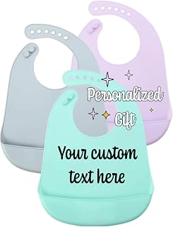 Personalized silicone baby bib with custom name and message for baby showers first birthdays baptisms and christenings