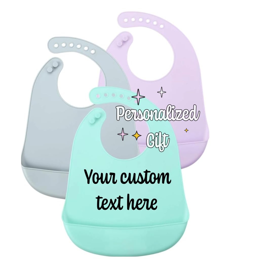 Personalized silicone baby bib with custom name and message for baby showers fir
