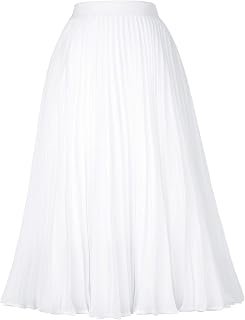GRACE KARIN Pleated Midi Skirt for Women Chiffon A-Line Outfits