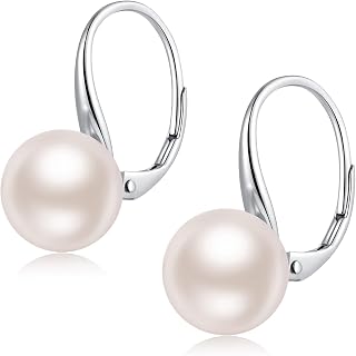 jiamiaoi Women Pearl Earrings Silver Pearl Earring Drop Earring for Women 925 Sterling Silver Leverback Earrings with Pearls 10MM Dangle