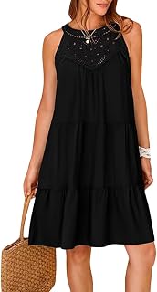 Odizli Women's Summer Dress Sleeveless Halter Neck Lace Boho A-Line Knee Length Dress