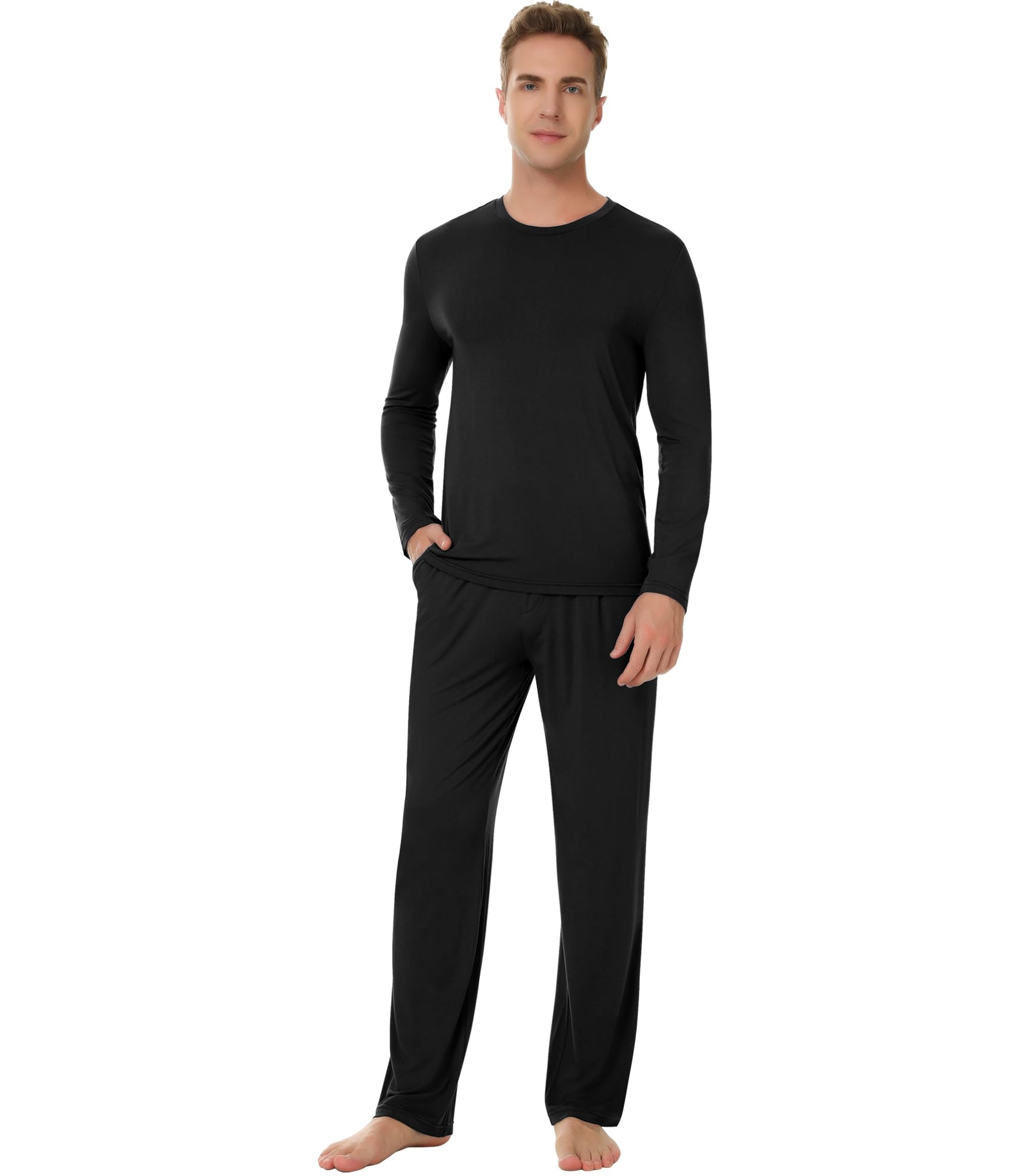 NACHILA Bamboo Viscose Pajamas for Men Long Sleeve PJs Pants with Pockets