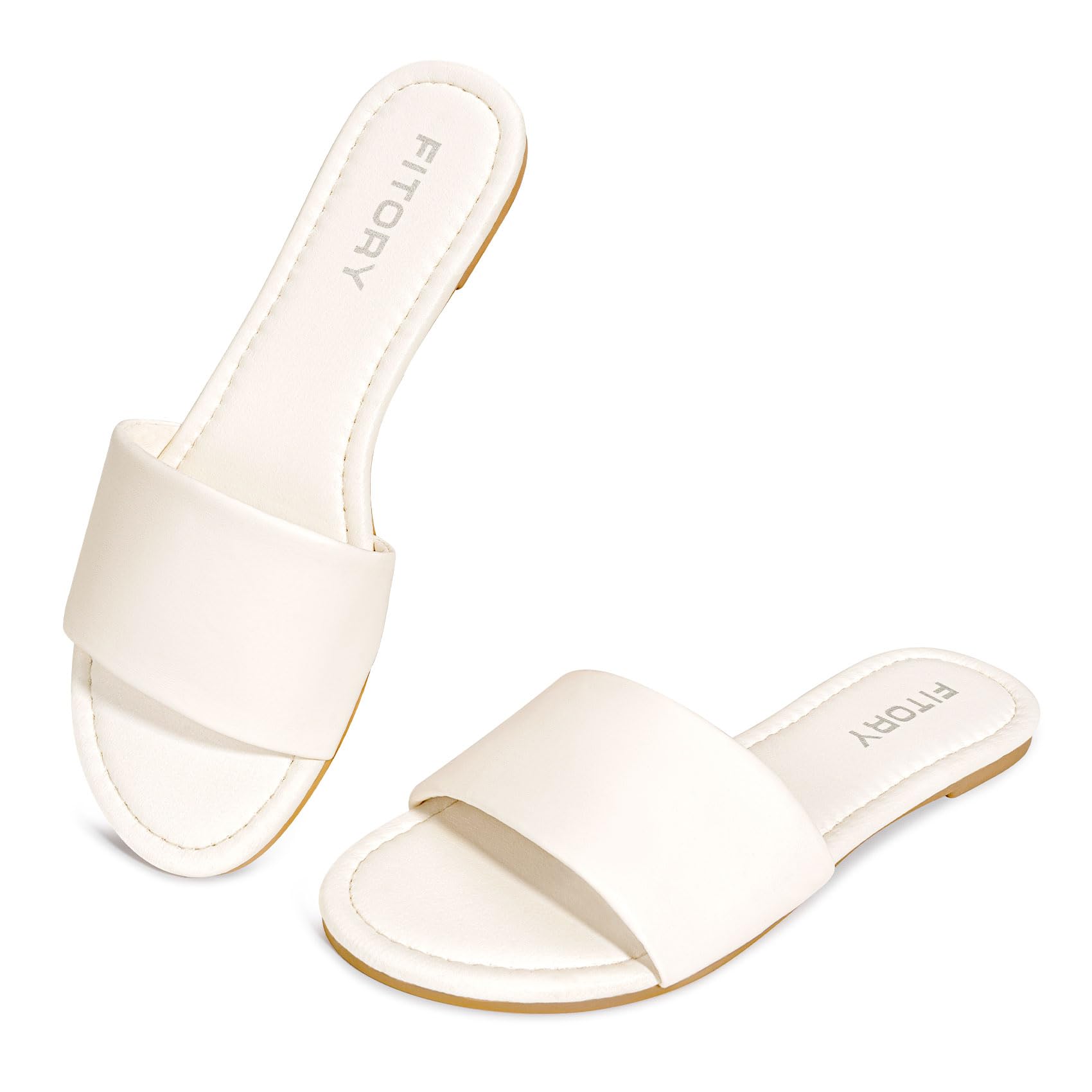 FITORY Women's Slide Sandals Fashion Round Toe with Classic Single Strap