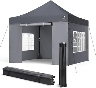 VOUNOT® 3x3m Heavy Duty Gazebo with 4 Sides, Pop up Gazebo Fully Waterproof Party Tent with Roller Bag and Leg Weights, Grey
