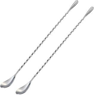 Briout Bar Spoon Cocktail Mixing Stirrers, 2Pcs, 12” Long Handle, Silver | 18/8 Stainless Steel, Long Drink Spoons, for Stirring Coffee & Cocktails