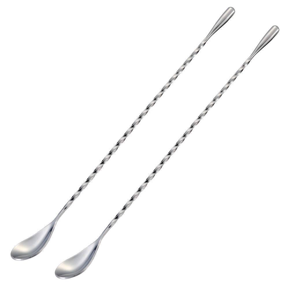 Briout Bar Spoon Cocktail Mixing Stirrers, 2Pcs, 12” Long Handle, Silver | 18/8 