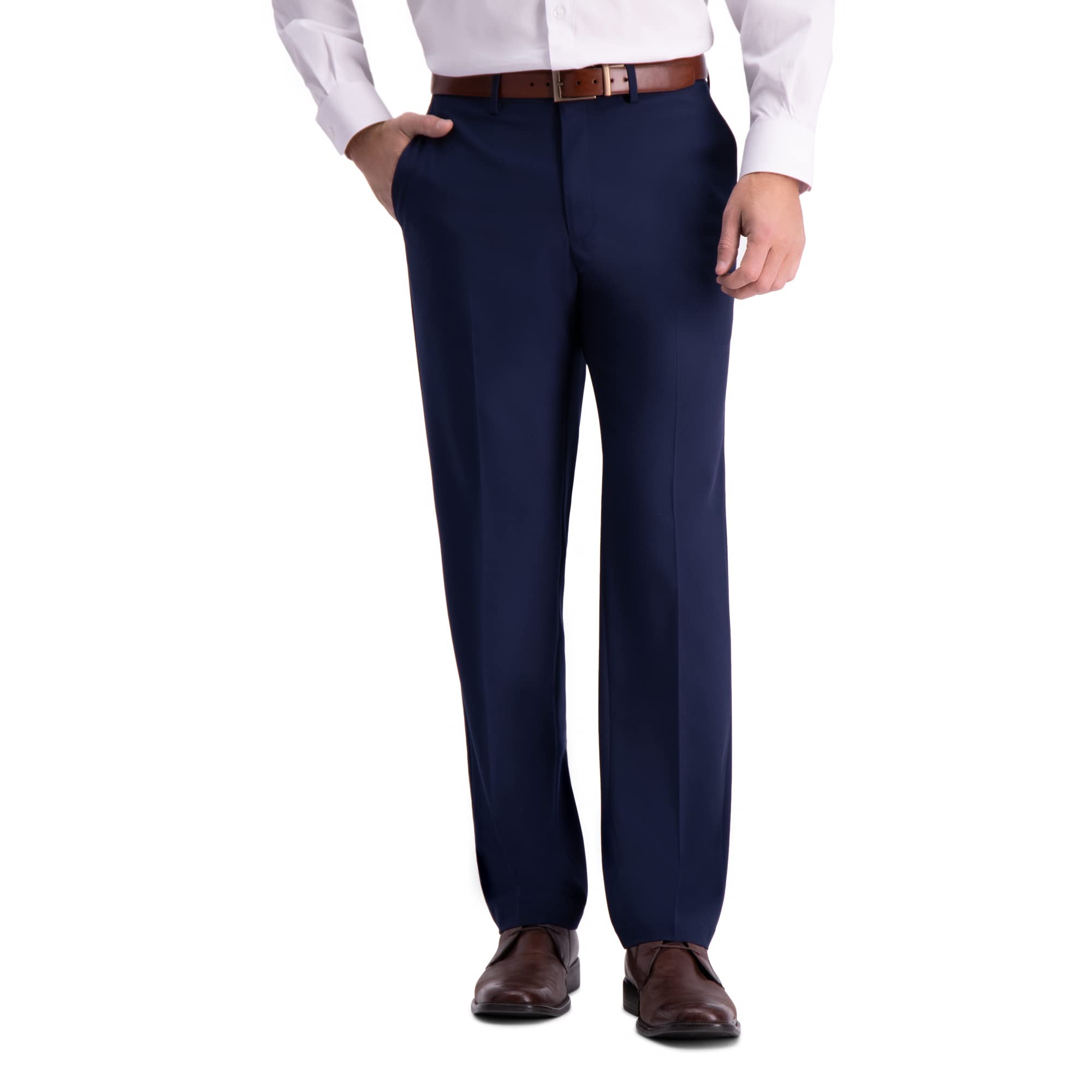 J.M. Haggar Men's Solid Gab 4-Way Stretch Straight Fit Flat Front Dress Pants