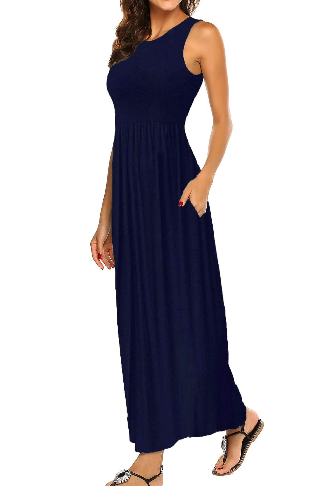 Hount Women's Summer Sleeveless Striped Flowy Casual Long Maxi Dress with Pocket