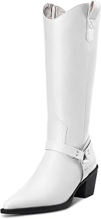 Aachcol Women's Western Cowboy Boots Medium Shaft Pull-Up Pointed Toe Chunky Wide Medium Heel Dress Shoes Suede Shopping Zip 6.5 cm