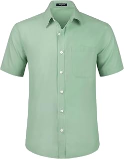 HISDERN Men's Short Sleeve Dress Shirt Regular Fit - Solid Summer Shirt with Chest Pocket S-4XL