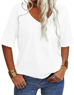 Tankaneo Maglietta da Donna con Scollo a V a Maniche Corte, Casual, Ampia, Estiva, Mezza Manica, Oversize, Maglietta a Tunica