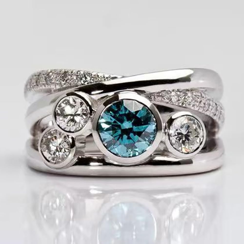 Creative Blue/White Cubic Zirconia Ring Luxury Wedding Engagement Jewelry for Wo