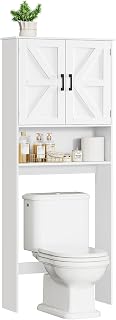 TEENFON Over the Toilet Storage Cabinet, Above Toilet Storage Cabinet with Adjustable Shelf, Taller Wooden Free Standing Bathroom Storage with 2 Doors, Laundry Room Storage Shelf, White