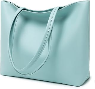 MEEGIRL Womens Simple PU Leather Tote Bag for Work School Shopping with Zipper and Inner Pocket