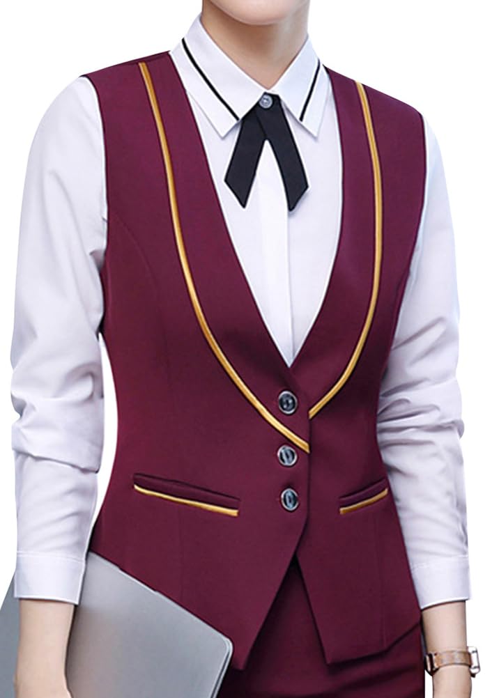 ORANDESIGNE Women's Suit Vest Formal Business Dress Sleeveless V-Neck Slim Waist