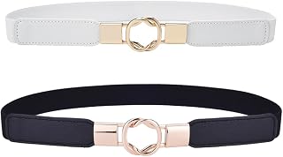 2 Pack Women's Retro Elastic Belt with Metal Buckle 2.5cm Wide