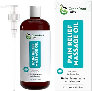 Pain Relief Massage Oil 16 Fl Oz/473 ML | Made in Canada | Aromatherapy Massage Oil | Headaches, Colds & Coughs | Joint & Muscle Pain | Sprains, Strains & Rheumatoid Arthritis | 100% Natural