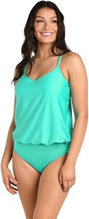 [24th & Ocean] Women's Tankini Top Underwire V-Neck Blouson Tankini Swimsuit Top Blue