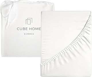 Cube Home - Luxury Fitted Sheet, Deep Pocket - 100% Natural Bamboo, Soft, Breathable, Anti-Bacterial, Anti-Allergy, King Bed 150x200 cm - White