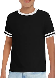 Haloumoning T-shirt a maniche corte per bambini a girocollo estiva a blocchi di colore top magliette alla moda 5-14 anni
