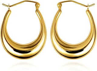 Claddagh Gold 14K Yellow Gold Rounded Wide Oval Hoop Earrings