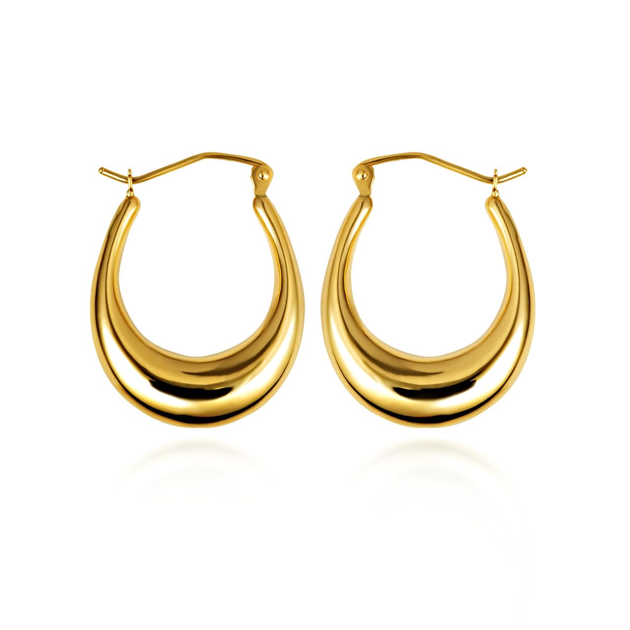 Claddagh Gold 14K Yellow Gold Rounded Wide Oval Hoop Earrings