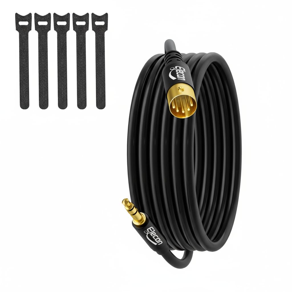 Type B 3.5mm 1/8 Inch TRS to 5-Pin DIN MIDI Audio Cable 10 Ft, Professional Shie