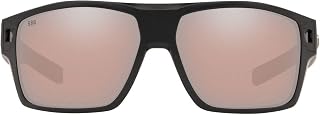 Costa Del Mar SUNGLASSES Costadelmar mens Diego Rectangular Sunglasses, Matte Usa Black/Copper Silver Mirrored Polarized-580g, 62 mm
