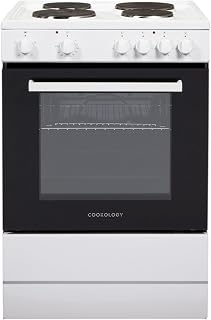 Cookology CFSP600WH 60cm Wide, 62 Litre Capacity Freestanding Electric Single Cooker with Solid Plate Top 4 Cooking Zone Hob and Analogue Dials – in White