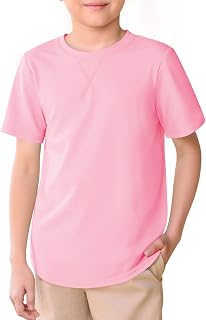 Haloumoning Kids Short Sleeve Shirts Summer Round Neck Curved Hem Tunic Top T-Shirt Basic 5-14 Years