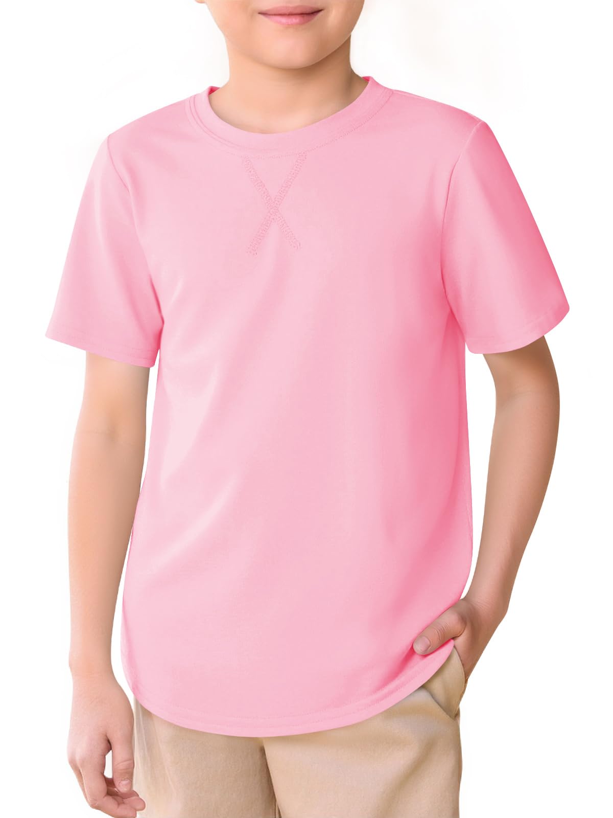 Haloumoning Kids Short Sleeve Shirts Summer Round Neck Curved Hem Tunic Top T-Sh