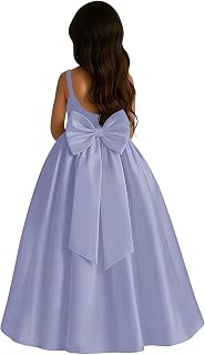 Satin Flower Girl Dress with Big Bow Elegant Sleeveless A-Line Ball Gowns Formal Communion Wedding Party Dresses