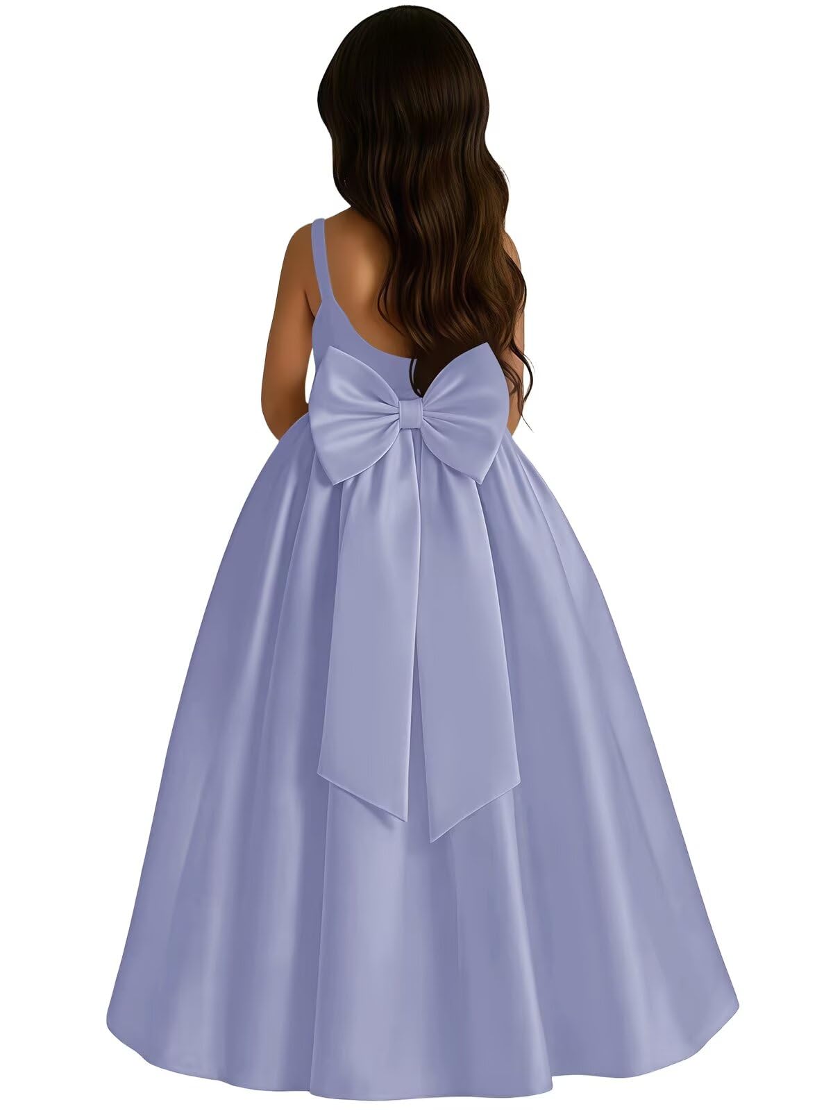 Satin Flower Girl Dress with Big Bow Elegant Sleeveless A-Line Ball Gowns Formal