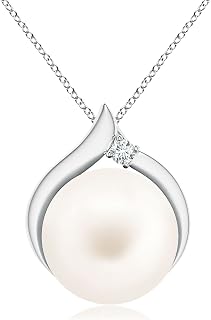 Angara Freshwater Pearl Solitaire Pendant with Diamond in Sterling Silver