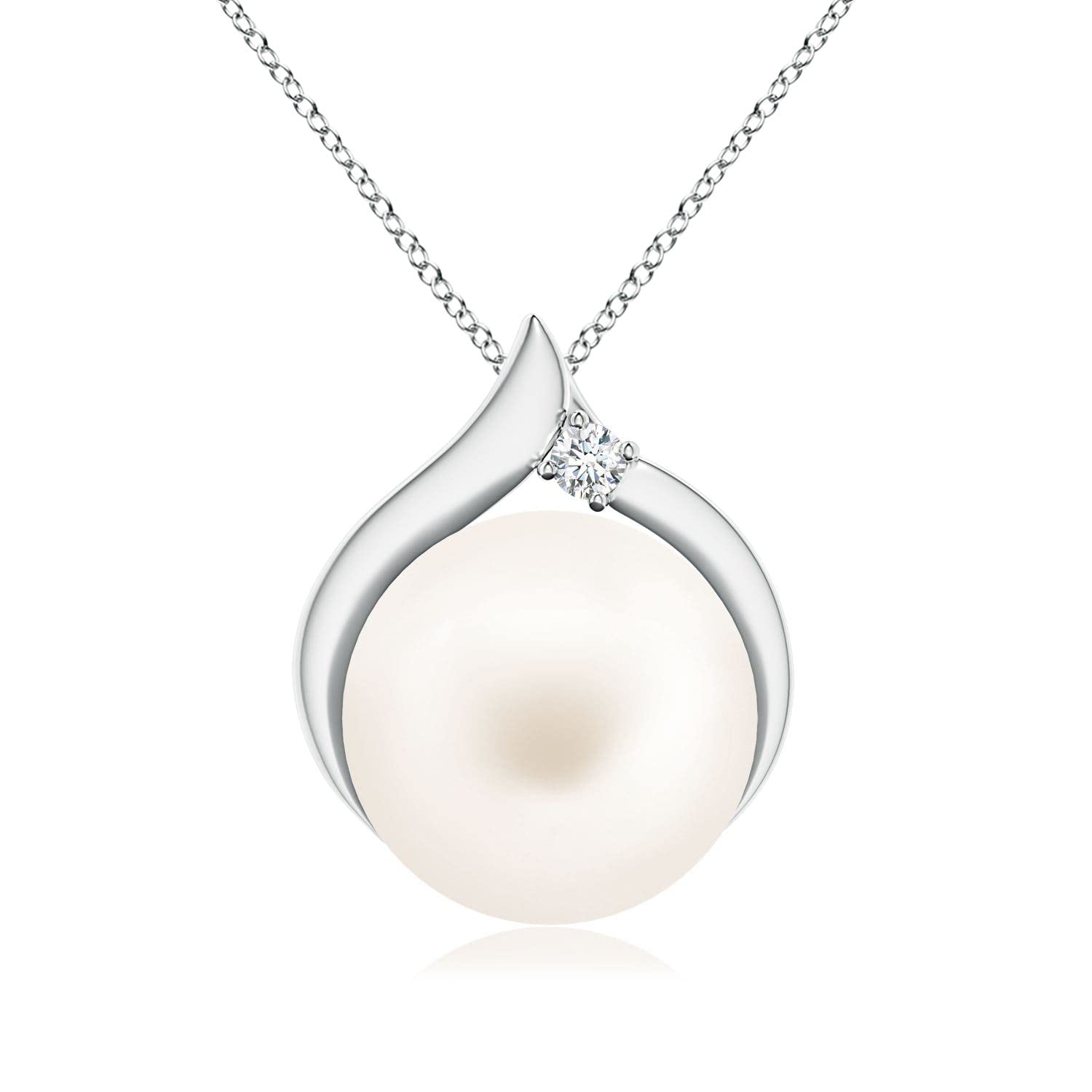 Angara Freshwater Pearl Solitaire Pendant with Diamond in Sterling Silver