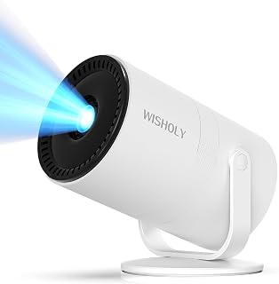 WISHOLY 1080P Mini Projector with WiFi 6 and Bluetooth | Built-in App & Electric Focus, Portable Outdoor 180° Rotatable Short Throw Movie Projector Works with Smartphone, HDMI, USB