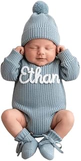 Personalized Embroidered Baby Romper Set, Custom Crochet Name Knit Sweater Cotton Newborn Coming Home Outfits
