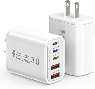 USB C Charger Block, 2Pack 50W 5-Port Type C Fast Charging Blocks | PD USBC Power Adapter + QC USB Wall Plug, Multiport Brick Cube, For iPhone 17 16 15 iPad Samsung S26 S25 and more, White