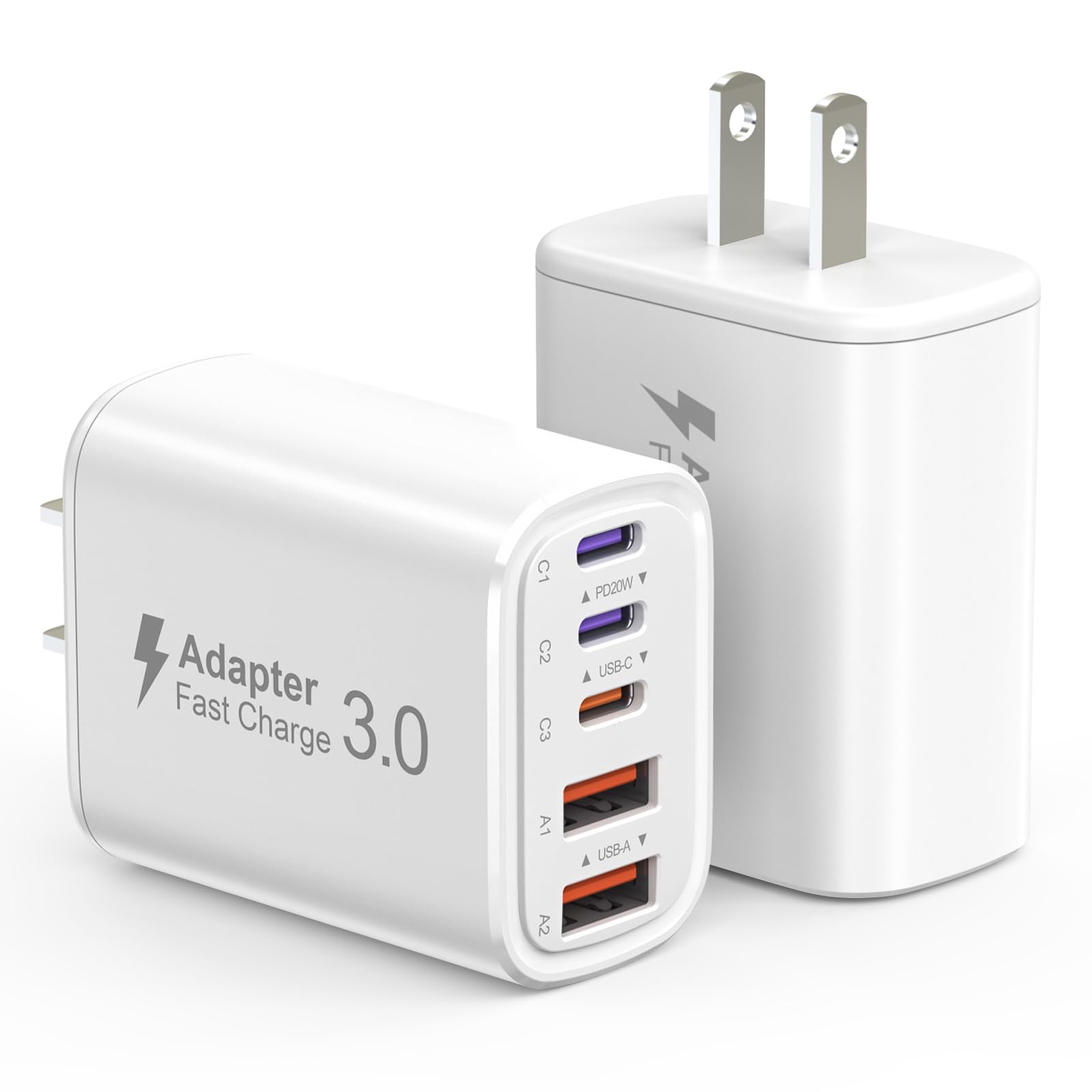 USB C Charger Block, 2Pack 50W 5-Port Type C Fast Charging Blocks | PD USBC Powe