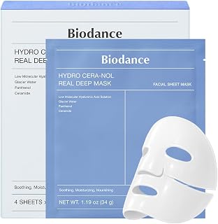 BIODANCE Hydro Cera-nol Real Deep, Hydrogel Face Mask, Hydrating and Soothing Night Mask, After-Sun Care, Korean K-Beauty, 4 Masks