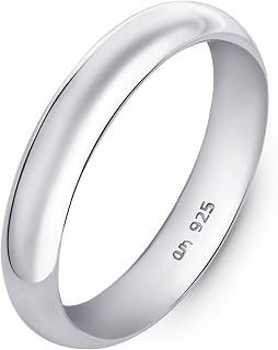 Amberta 925 Sterling Silver Wedding Band for Women Men, White Gold Rose Plated Ring | 2 3 4 mm Wide Sterling Silver Wedding Ring for Couples
